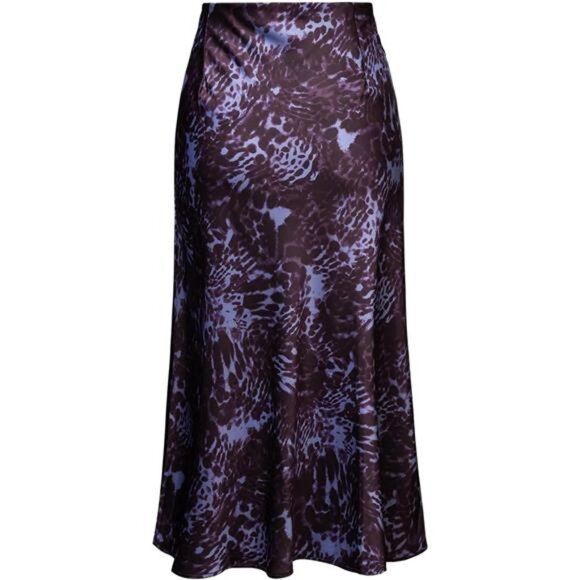 Womens Leopard Print Skirt Midi Long Length Silk Satin High Waist Elastic Skirts - Picture 2 of 6